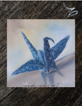 teal paper crane --- giclee print
