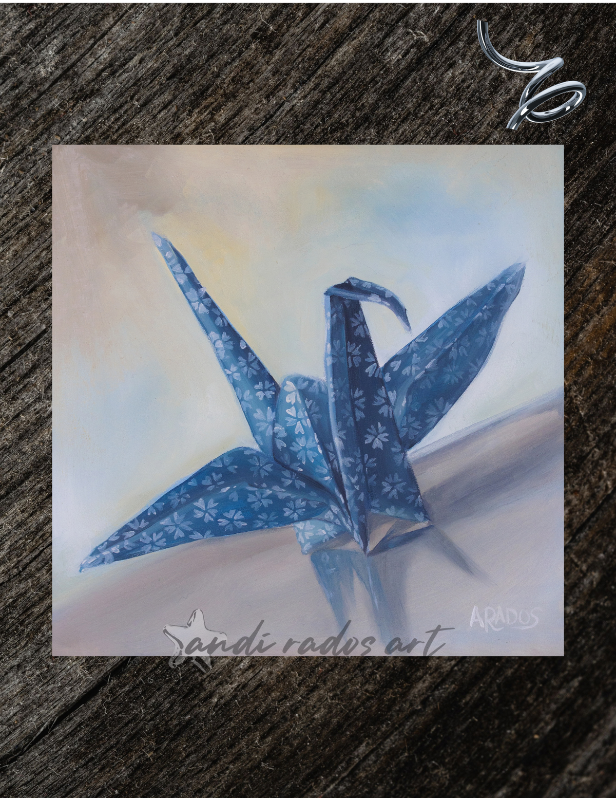 teal paper crane --- giclee print